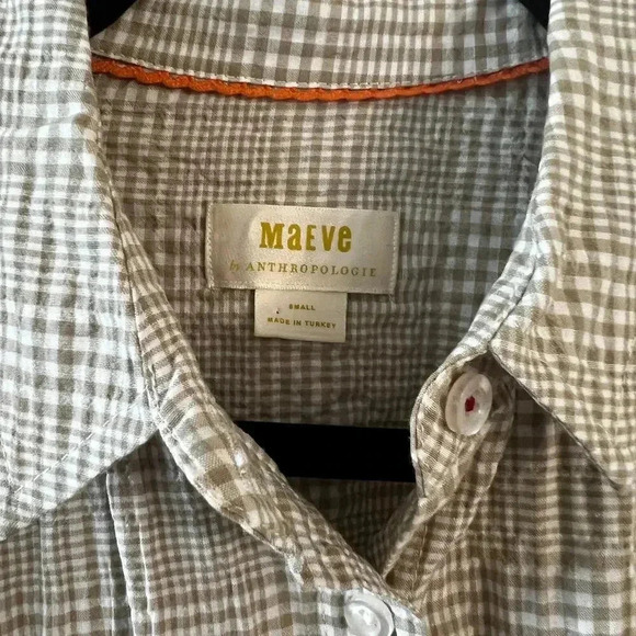 Anthropologie Maeve Plaid Tan & White Tunic Button Shirt Women's Small - Picture 3 of 5